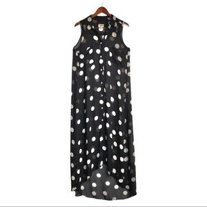 Show Me Your Mumu Black/Tan Polka Dot Sheer High Low Sleeveless Maxi Shift Dress